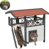 Kattenhuis - Voor buiten - Hok - Kooi - Bench - Ren - 2 verdiepingen - duurzaam - Grijs