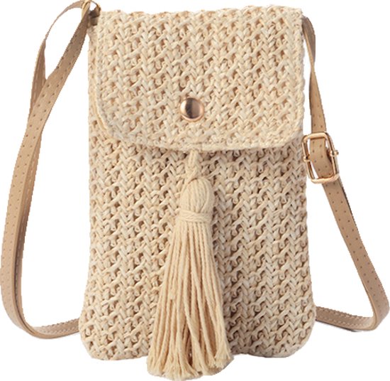 Foto: Tassle telefoon tasje cr me 18 x 12 cm stro rotan polyester fashion favorite