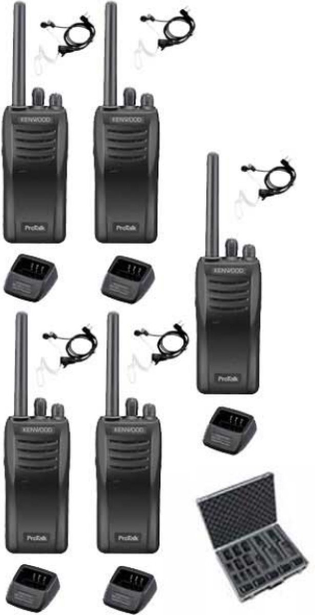 Set van 5 stuks Kenwood TK-3501 met koffer, beveiliging oortje en laders