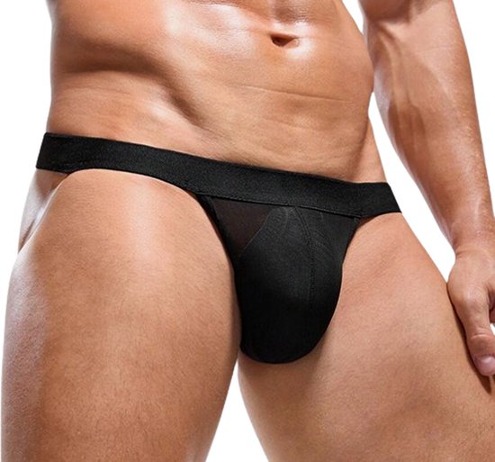 Foto: Lekkerstout heren jockstrap stijlvol mesh contrasterende kleur ademend sexy ondergoed zwart m ls142 