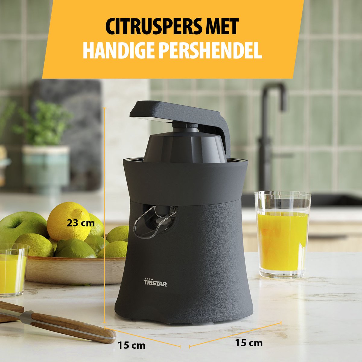 Tristar Citruspers Elektrisch - CP-3015 - 120W - Incl. 2 perskegels, pulpfilter, druppelstop, pershendel - Zwart thumbnail 4