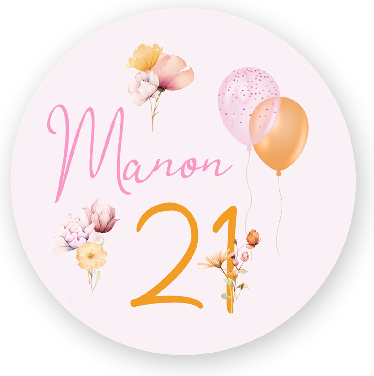 21 dinner Stickers Met Naam en Leeftijd - Gepersonaliseerd - Sluitstickers Pimp Studio - 21e verjaardag - Sluitzegel- Wensetiket - Rond - 40mm - Glossy sticker