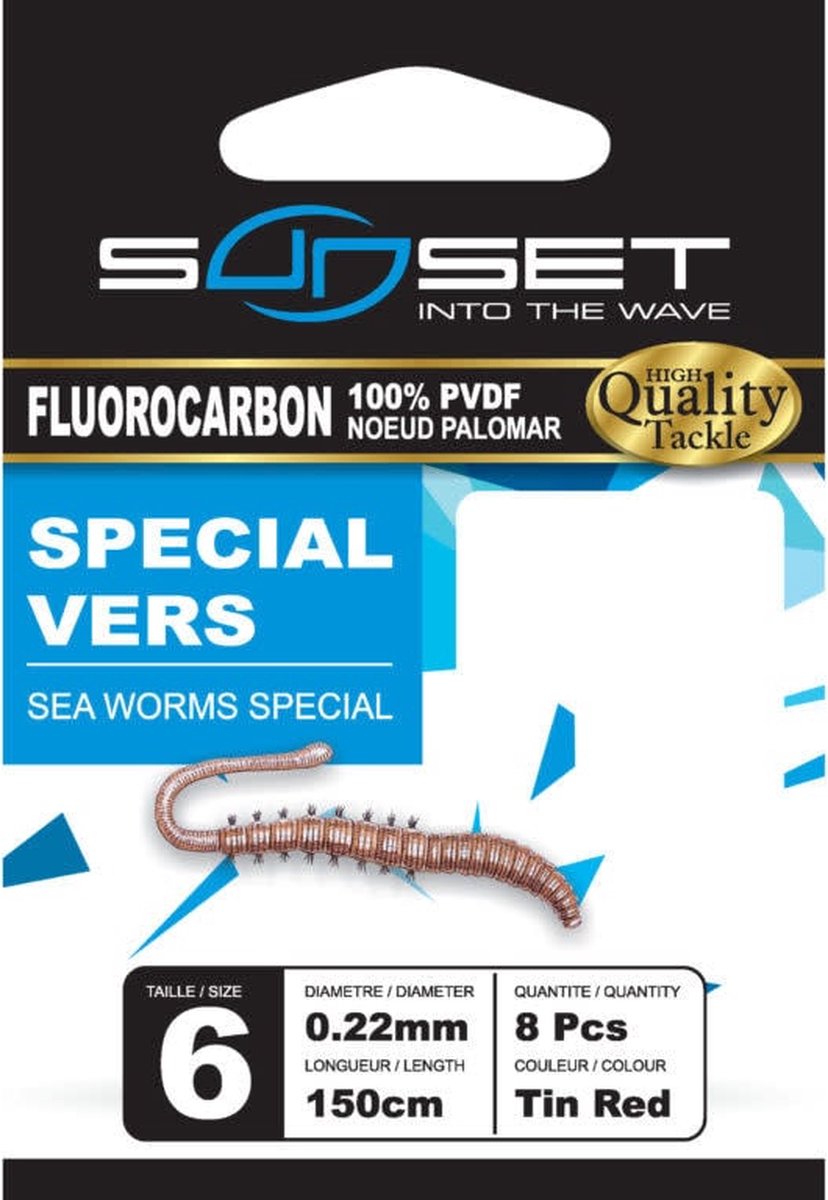 Sunset Onderlijn Fluorocarbon Sea Worm Special 150cm (8 pcs) - Maat : Haak 2 - 0.30mm