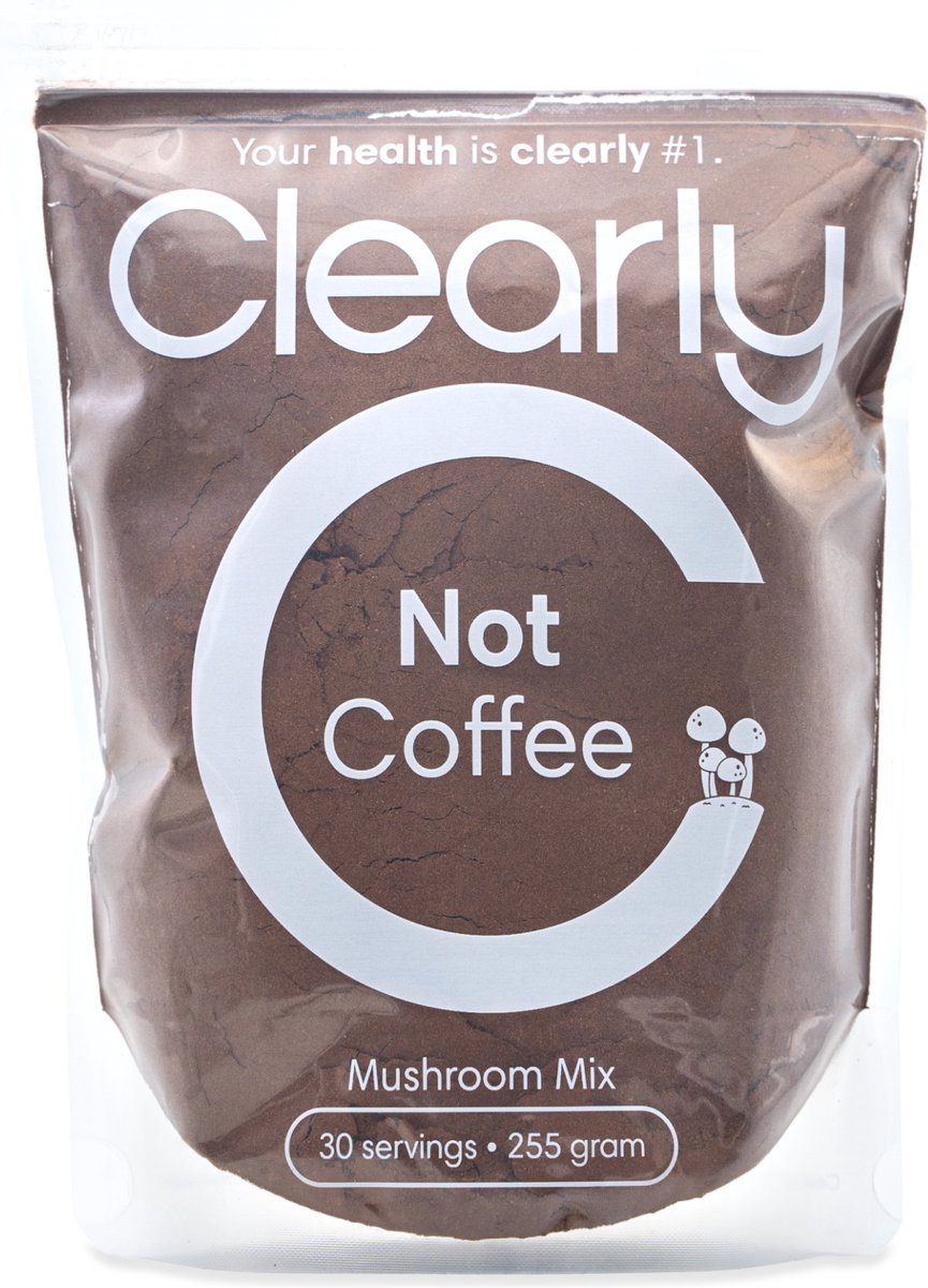 Clearly Not Coffee Ongezoet – Paddenstoelen Focus Mix – Koffie vervanger - Superfoods, Cacao, Maca, Lion’s Mane, Chaga, Cordyceps, Reishi & Rhodiola – Vegan & Suikervrij – 243 g (30 porties)