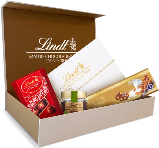 Lindt Chocolade Cadeaupakket 900 gram - Uniek Cadeau - LINDOR Melkchocolade bonbons - Chocolade pralines - Premium Chocoladapasta - Melkchocolade met Hazelnoot - Geschenk - Moederdag Cadeau