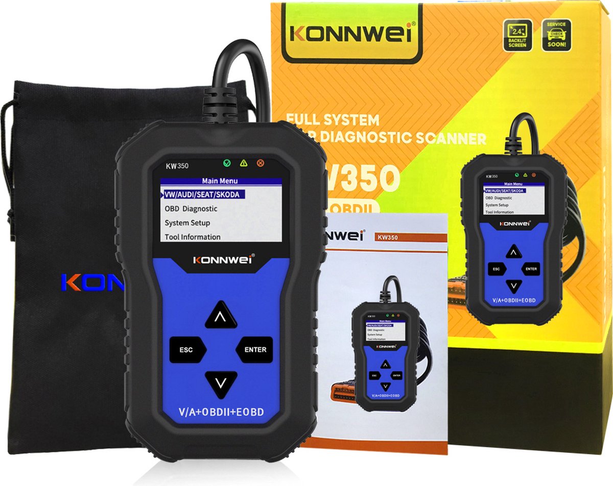 Konnwei KW350 OBD2 Scanner - Auto uitleesapparatuur - Storing verwijderen - Service reset - ABS - SRS - Voor Audi, Volkswagen en Seat thumbnail 7