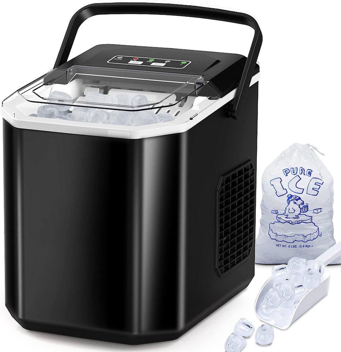 Fooing Mini draagbare ijsblokjesmachine 15 kg 24 uur compact werkblad voor ijsblokjesmachines 6 minuten snelle ijsmachine zelfreinigende ijsmachine voor thuis 2 maten ijs