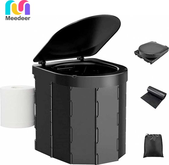 BLIKA Opgewaardeerd draagbaar toilet voor kamperen, 350 lbs gewichtscapaciteit outdoor camping opvouwbaar toilet, roestvrij staal draagbaar potje met zachte zitting