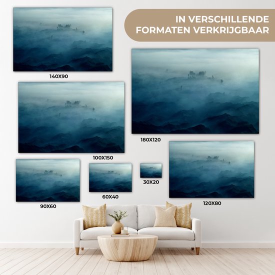 Peinture sur toile - Brume - Arbres - Berg - Blauw - Canvasdoek - Photo sur toile - 30x20 cm - Peintures sur toile