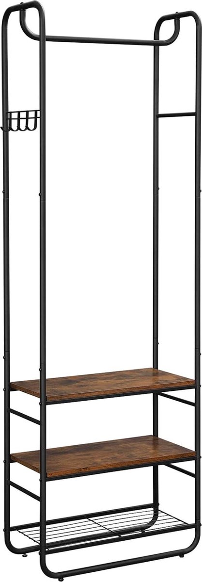 FurnStar - Kledingstandaard - Met Schoenenrek - Schoenenrek - 58 x 28 x 181 cm - Vintage Bruin - Zwart
