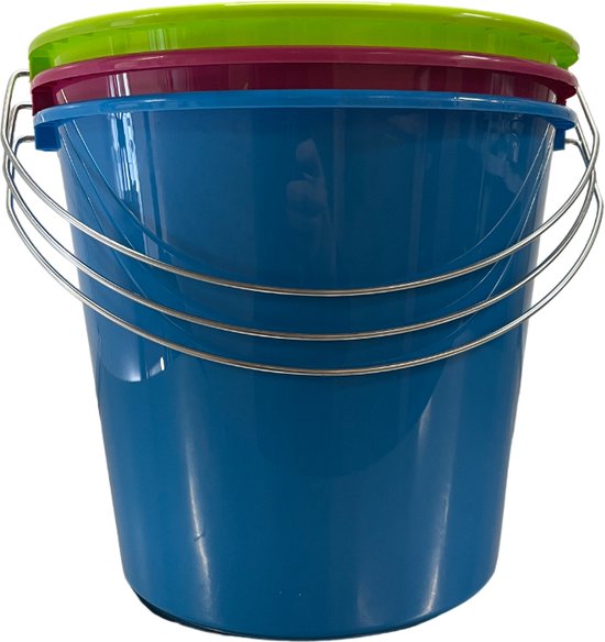 Lot De 3 Seaux De Plage Château Fort – Plastique ABS Épais – 17,8 Cm – Vert, Bleu, Rouge – Idéal Bac à Sable, Piscine, Cadeau Enfant Dès 2 Ans