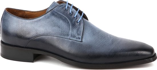 Suitable - Leren Herenschoen Derby Print Blauw - Schoenmaat - Leer Heren Veterschoenen