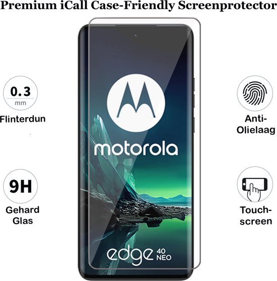 Motorola Edge 40 Neo schermprotector, 0.3mm dun, 9H gehard glas, anti-olie laag.