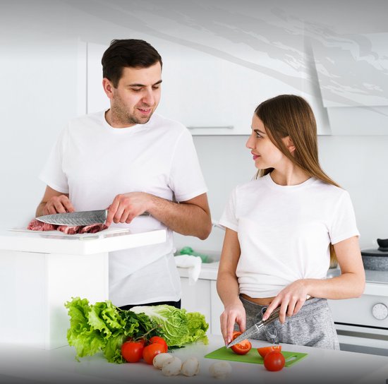 Master Knives Koksmes 20 cm + Groentemes – Met Slijper en Vingerbeschermer – Vlijmscherp Messenset - Keukenmessen