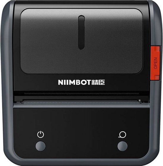 Zwarte en grijze Niimbot B3S labelprinter, close-up.
