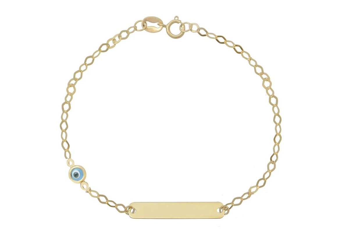 Baby/Kinder Plaatarmbandje Blauwe Oog 14K Goud