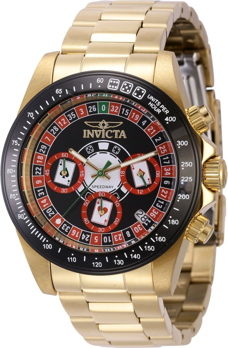 Invicta Speedway 44644 Heren Horloge - Waterdicht - Analoog - Quartz Uurwerk - Roestvrij Staal met zwarte Wijzerplaat - 39mm