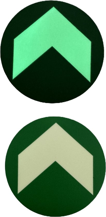 Foto: Zelfklevend lichtgevende vloertape evacuatie pictogram rond reflecterend tape nooduitgang