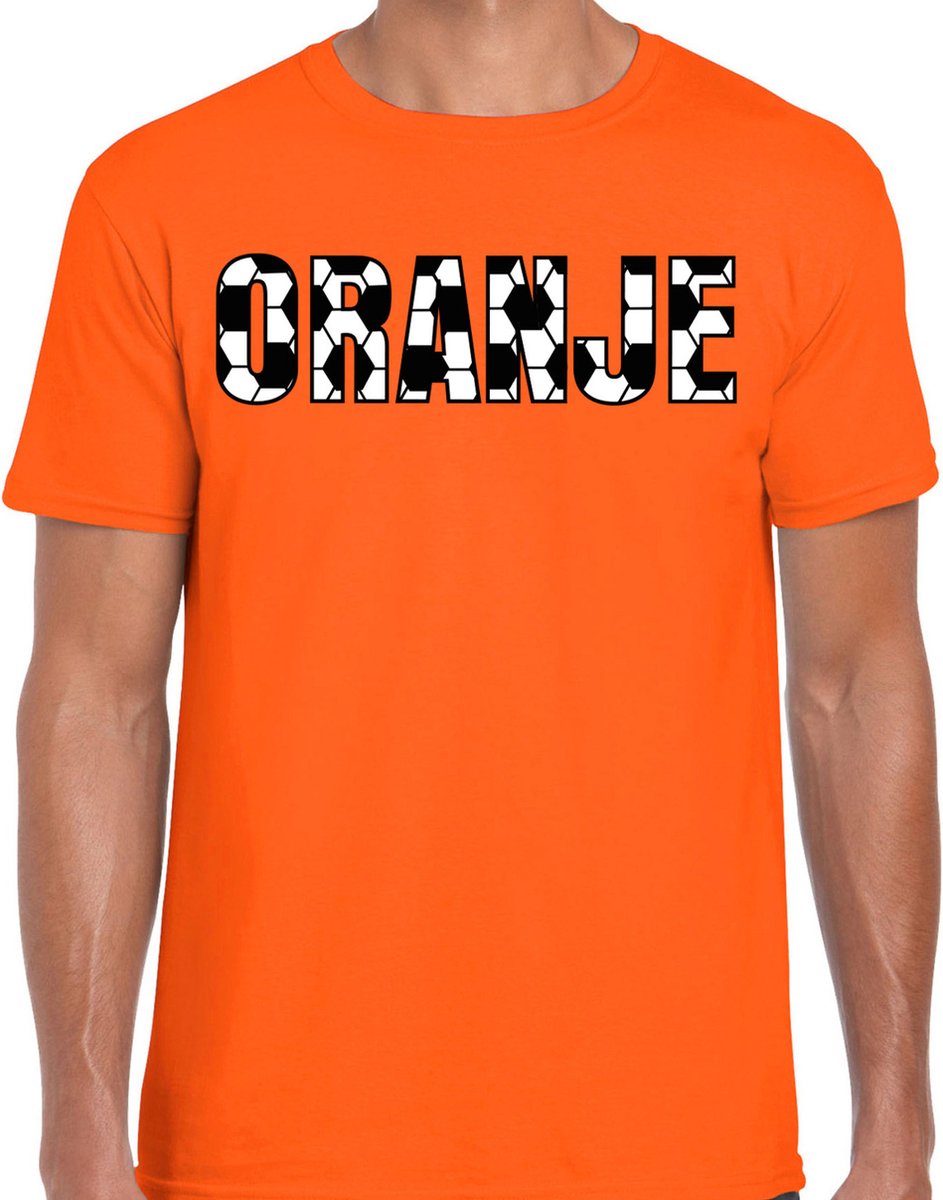 Bellatio Decorations Oranje supporter shirt heren - voetbalpatroon - oranje - EK/voetbal - Nederland M