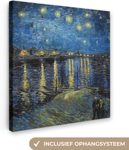 Canvas - Schilderij Van Gogh - Sterrennacht boven de Rhône - Brug - Oude meesters - 20x20 cm - Wanddecoratie - Slaapkamer