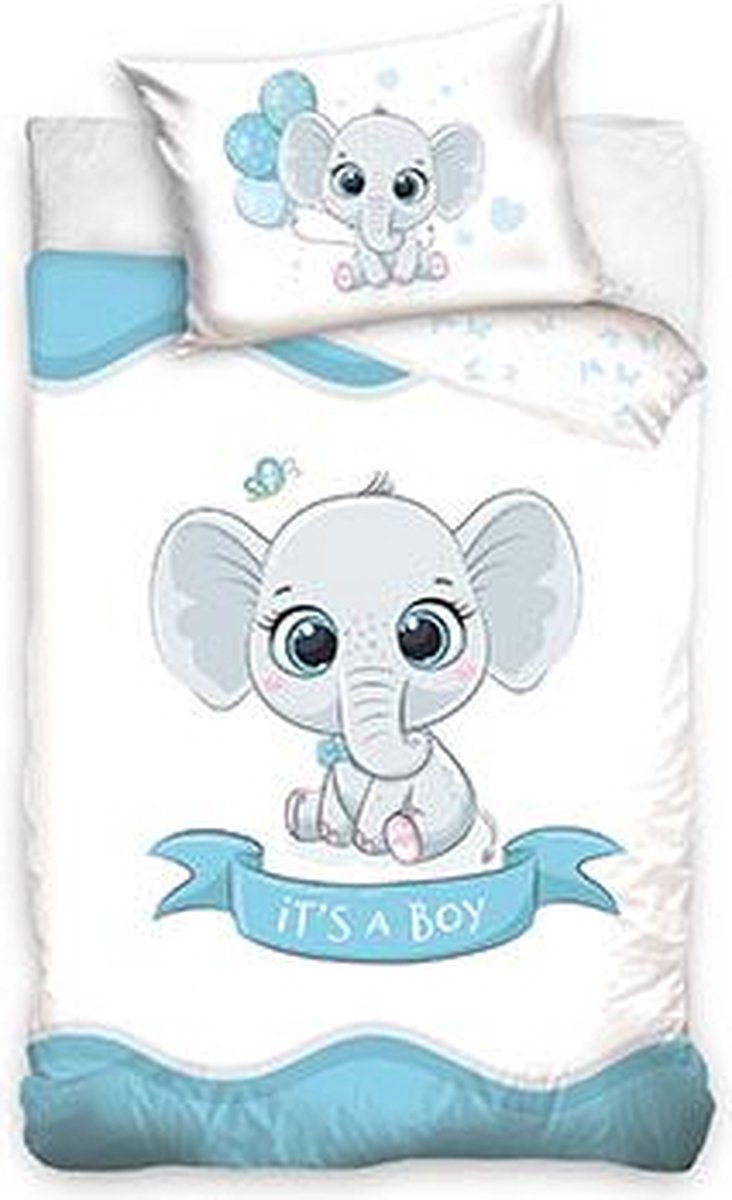Olifant BABY Dekbedovertrek blauw - 90 x 120 cm - Katoen