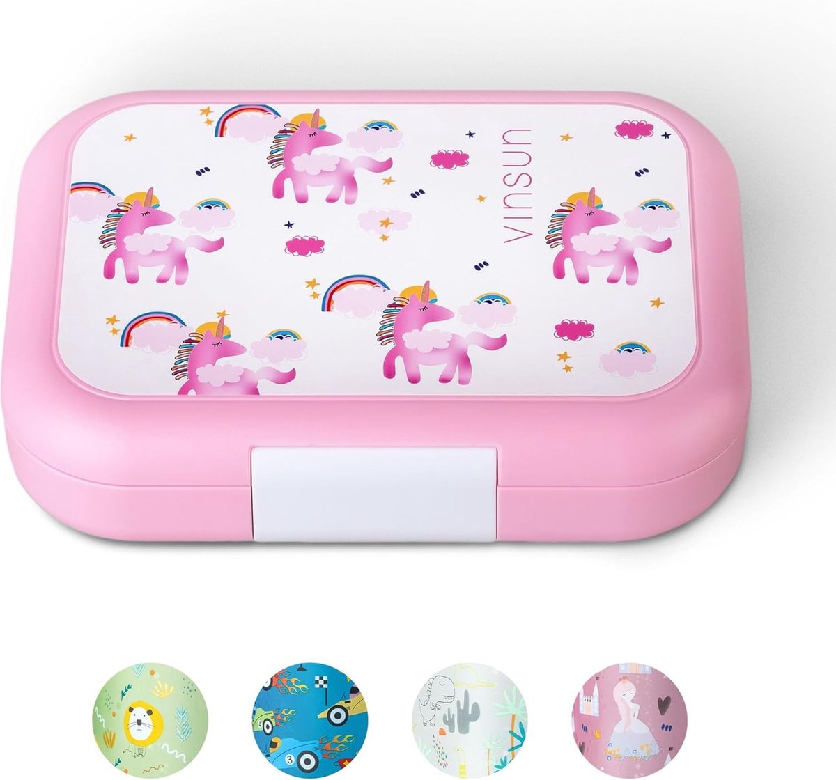 Lunchbox voor kinderen met 4 vakken lekvrij BPA-vrij vaatwasmachinebestendig roze bento box met eenhoorn-motief voor kleuterschool basisschool uitstapjes