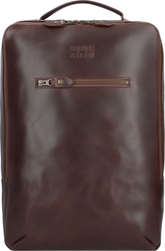 BUCKLE & SEAM Cuir Sac à dos pour ordinateur portable pour ordinateur portable Leon Blu Leather Backpack 13,5L Brown Marron foncé