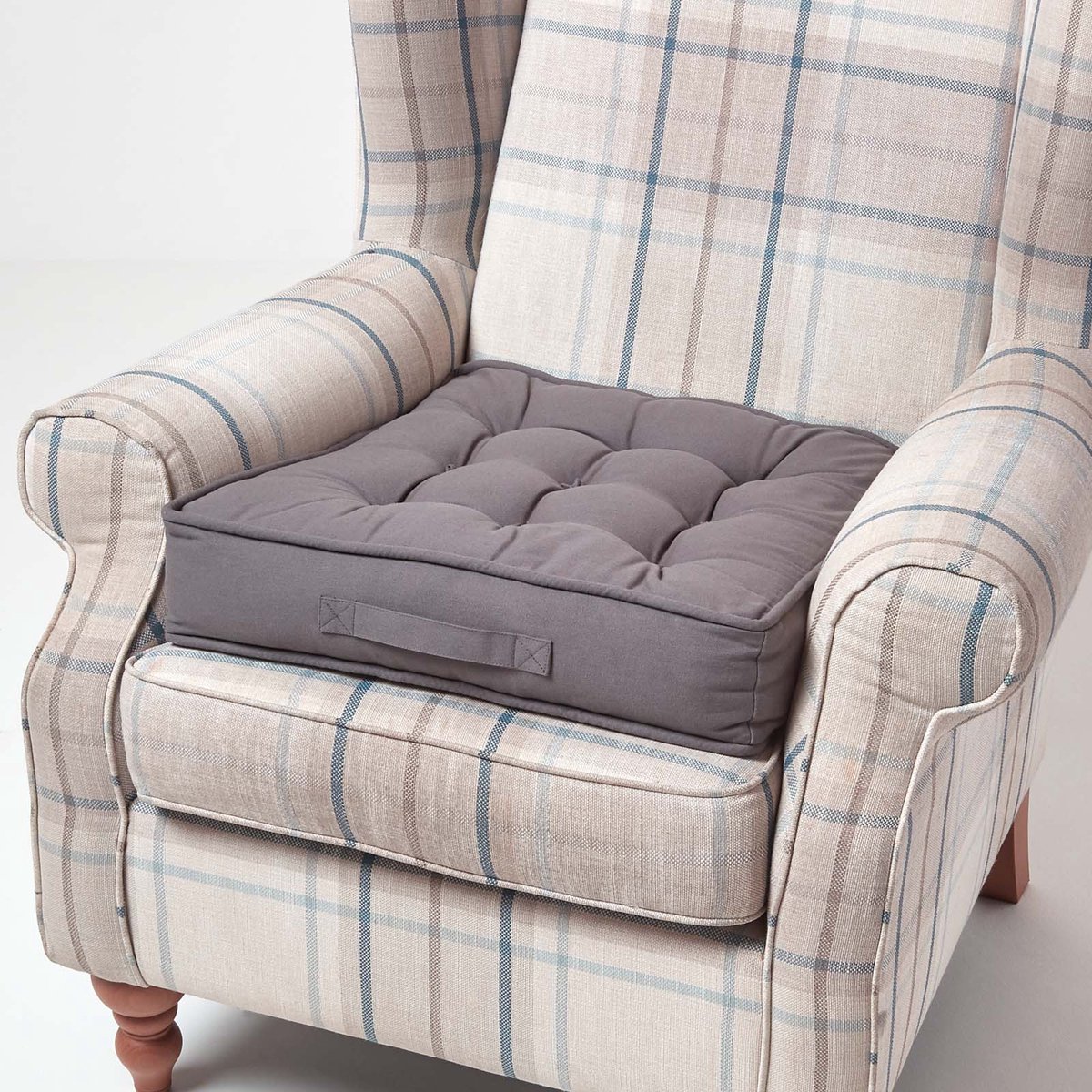 Homescapes Dik zitkussen 50 x 50 cm leigrijs - comfortabel fauteuilkussen met katoenen hoes