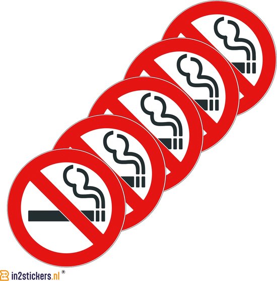 Roken verboden sticker 5 stuks 10cm - Sticker verboden roken verboden - Sticker niet roken - Verbodssticker - Rookverbod stickers - Sticker voor binnen en buiten
