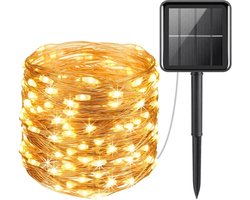 HOFTRONIC - Solar Lichtsnoer Twinkle 10 meter met 100 LEDs en 8 lichtstanden - Fairy lights - 3000K warm wit - Schemerschakelaar - IP44 waterdicht - koperdraad