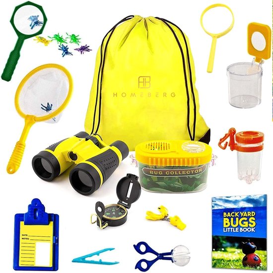 Foto: Homeberg adventure kids outdoor set insecten vanger exploratie kit avonturen set kinder outdoor kinderen speelgoed verrekijker cadeau camping educatief geel