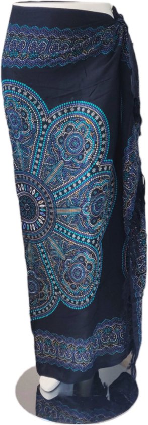 Om Namaste Sarong - 627 - Bloem - Blauw & Groen op Zwart