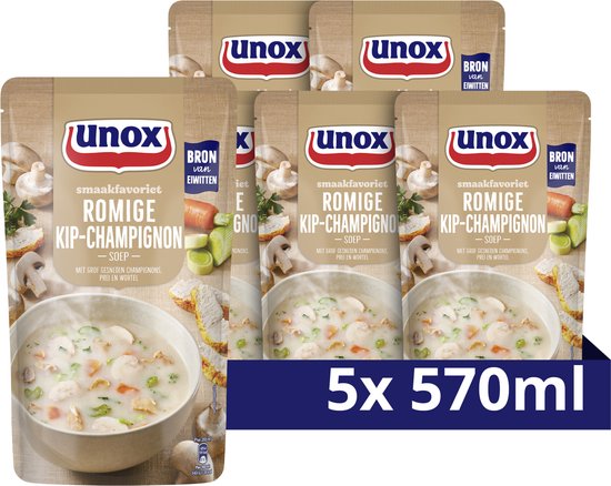 Unox Smaakfavoriet Soep In Zak - Romige Kip-Champignonsoep - 5 x 570 ml - Voordeelverpakking