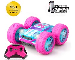 foto van Exost RC 360 Cross Flash Stuntauto roze 1:18 - Flashing wheels - Incl. oplaadbare batterij - RC auto