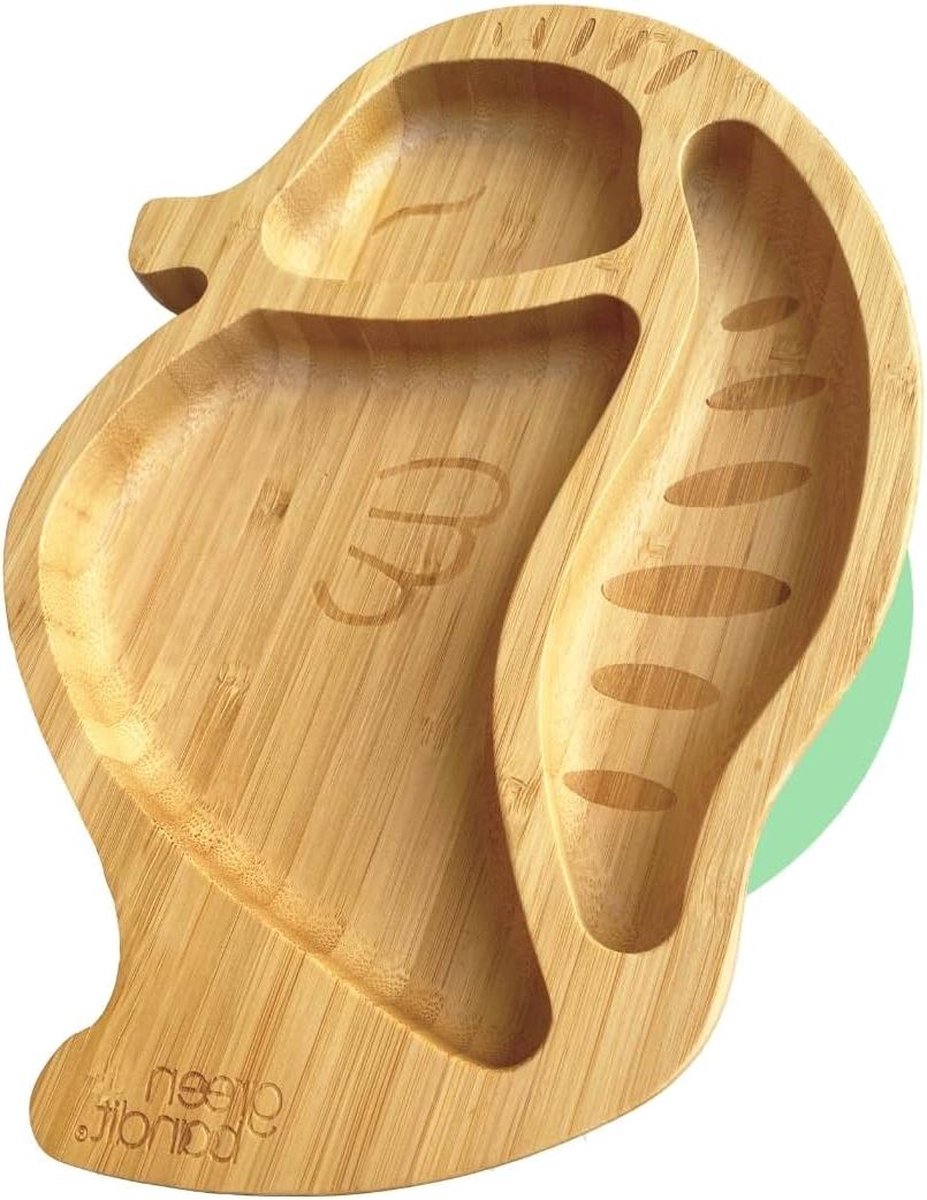 Goedkoopste Bamboe Bord met Zuignap en Drie Vakken voor Baby-Led Weaning - Zeepaardje (Zeegroen
