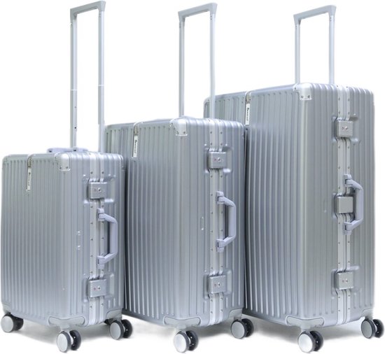 Travelsuitcase - Aluminium frame / polycarbonaat schaal - Handbagage - Reiskoffer met TSA slot - Zilver - Maat XL