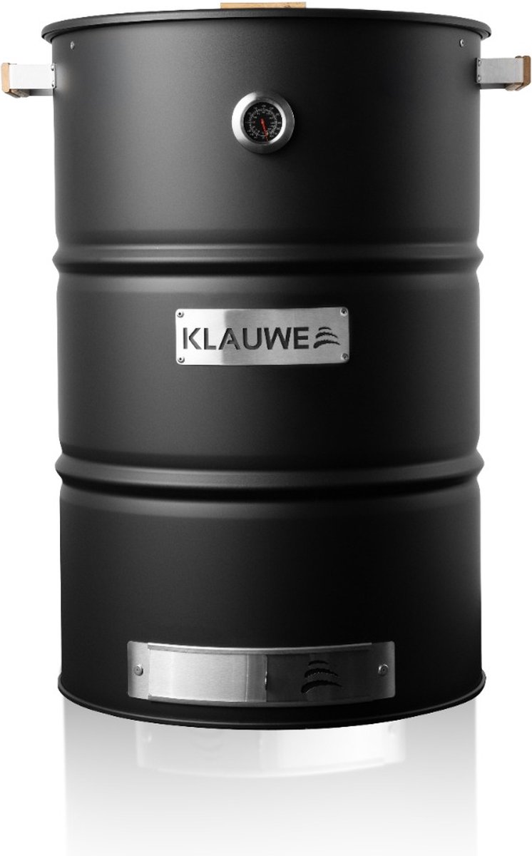 Klauwe Premium BBQ & Smoking Drum Grilloppervlak Ø48 cm Houtskool Barbecue en Rookvat Verstelbare grill & kolenrooster Met Thermometer Zwart