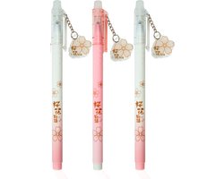 foto van Ainy - Luxe Sakura Uitwisbare Pen Fineliners - set van 3 blauwe uitgumbare fine liner pennen voor in je etui - kawaii balpen middelbare schoolspullen