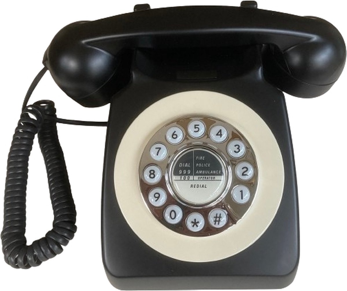 CT8019B Retro Vaste Telefoon - Druktoets - Mechanische Rinkelbel - Mat Zwart