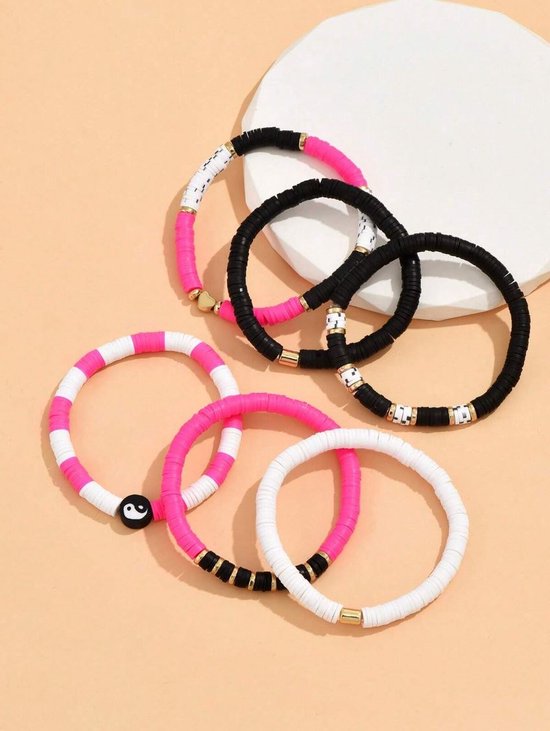 2 Stuks Natuursteen Armbanden, Handgemaakt Zwart En Wit 8mm Rond Kralen