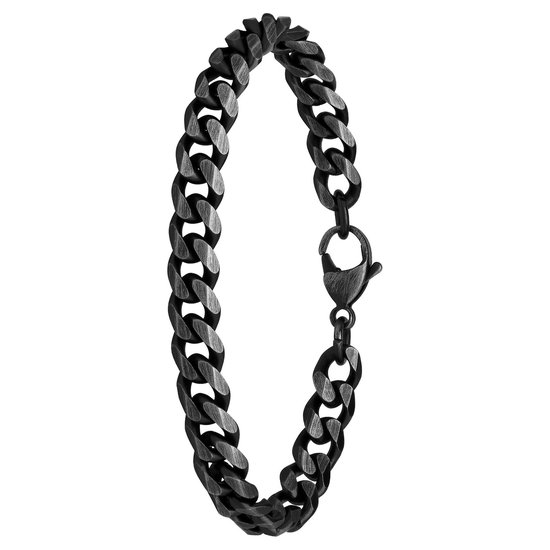 Zilverkleurige stalen gourmet armband met antique finish, met karabijnsluiting.