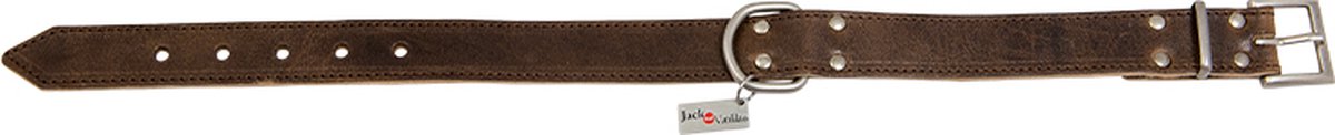 Jack and Vanilla lederen halsband donker bruin met matte chroom - Vintage Timeless 50 cm x 30 mm nekomtrek 33-41 cm