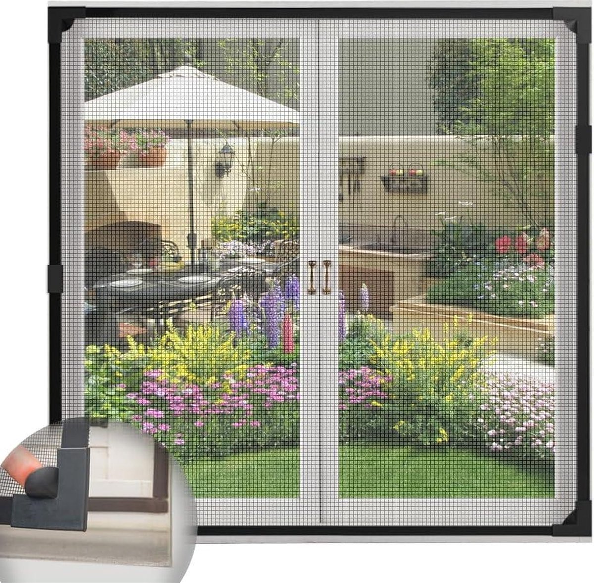 Vliegengaas 100 x 120 cm - Thuis Doe-het-zelf - Getande stang - Magnetische Schermen - Zwart Frame - Zonder boren Raamhor Magnetisch