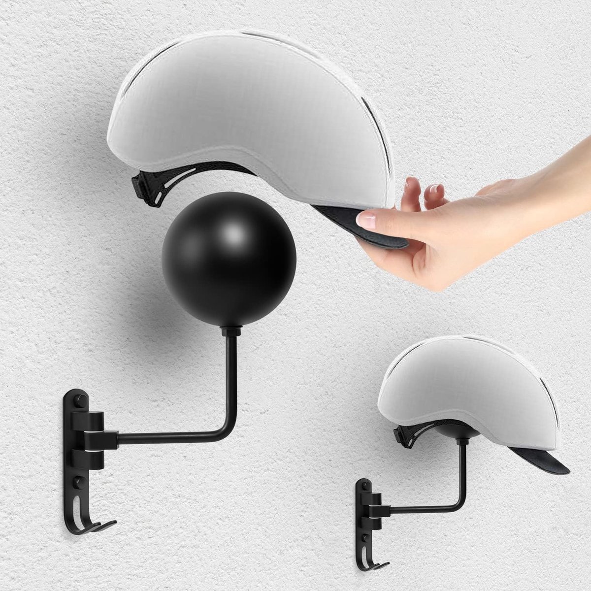2 stuks helmhouders muur motorfiets accessoires, helm houder muur, motorhelm houder, draaibare motorfiets garderobe van roestvrij staal/aluminium. 12cm, boren, helmhouder voor sleutels jas
