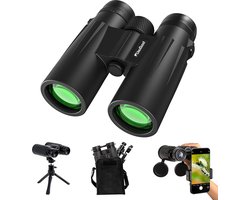 Verrekijker 12x50 HD Compacte Verrekijker Waterdicht voor Vogels Kijken, Wandelen, Jagen, Sightseeing, FMC-Lensverrekijker incl. Draagtas, Draagriem en Smartphone-Adapter