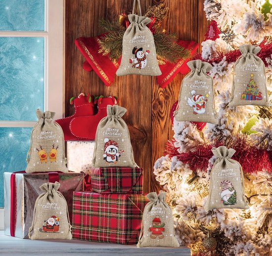 Kerstcadeautassen, 24 stuks kleine kerstzakjes, papieren
