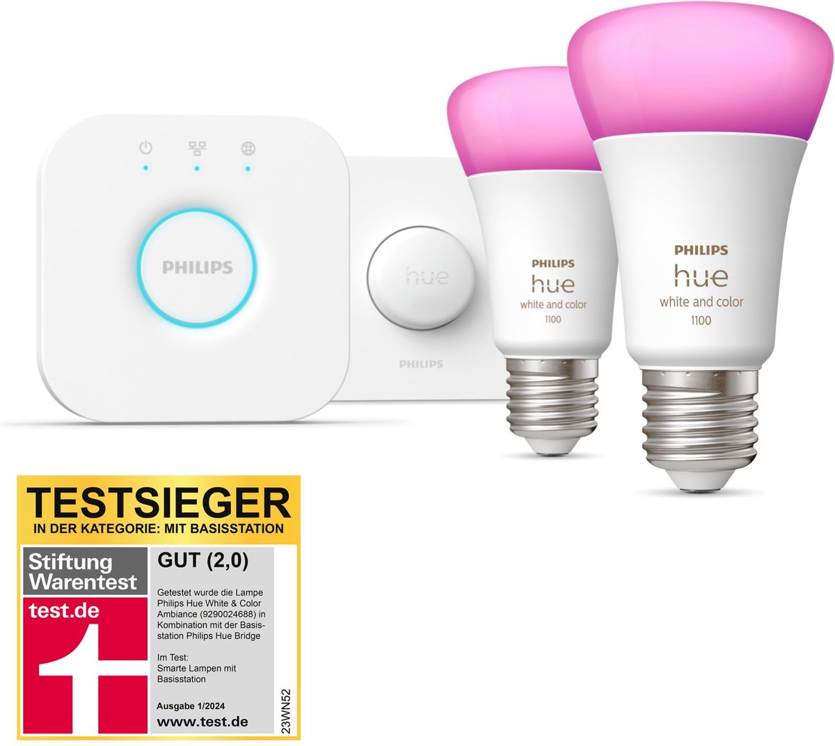 Philips Hue starterkit - White and Color Ambiance - 2 x 9W - E27 - 1100lm + Bridge & Smart Button