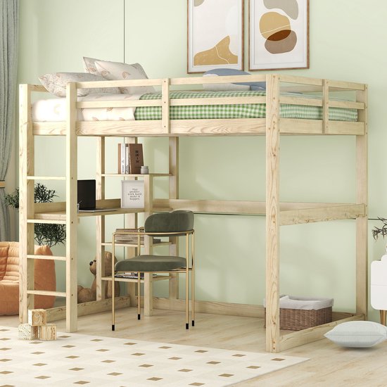 Hoogslaper 140x200 Cm, Kinderbed Met Opbergruimte En Bureau Eronder Zonder Matras Grijs Hoogslaper 140x200 Cm, Kinderbed Met Opbergruimte En Bureau Eronder Zonder Matras Grijs