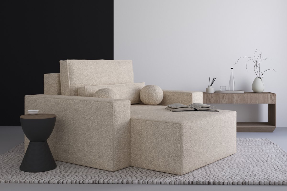 Denver chaise longue in bouclé Elegante en comfortabele chaise longue voor in de woonkamer, chaise longue, chaise longue in bouclé - Hoogwaardige materialen, modern design en ultiem comfort - Beige (Anthology 3)
