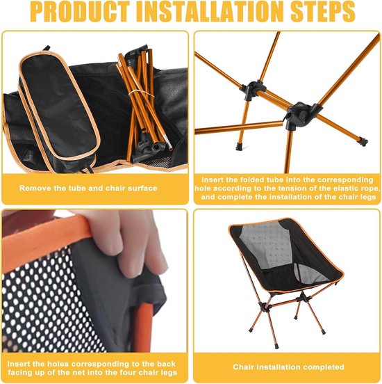 IEEILULU Opvouwbare campingstoel, 130 kg belastbaar, draagbaar, ultralicht, kleine klapstoel voor picknick, vissen, tuin, wandelen, outdoor